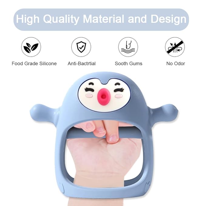 Smily Mia Shy Penguin Pencifiers for Breastfed Babies, Breastfed Essentials, Baby Essentials New Born Must Haves, Baby Pacifiers for 0-3,3-6,6-9Months Infants,Sky Blue