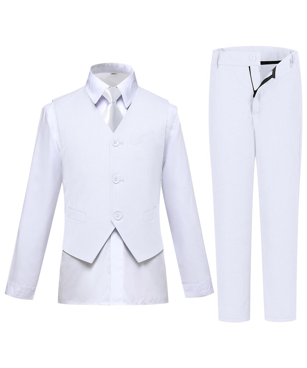 White Suit for Boys Tuxedo Outfit Kids Boy Dress Pant and Vest Set Size 7