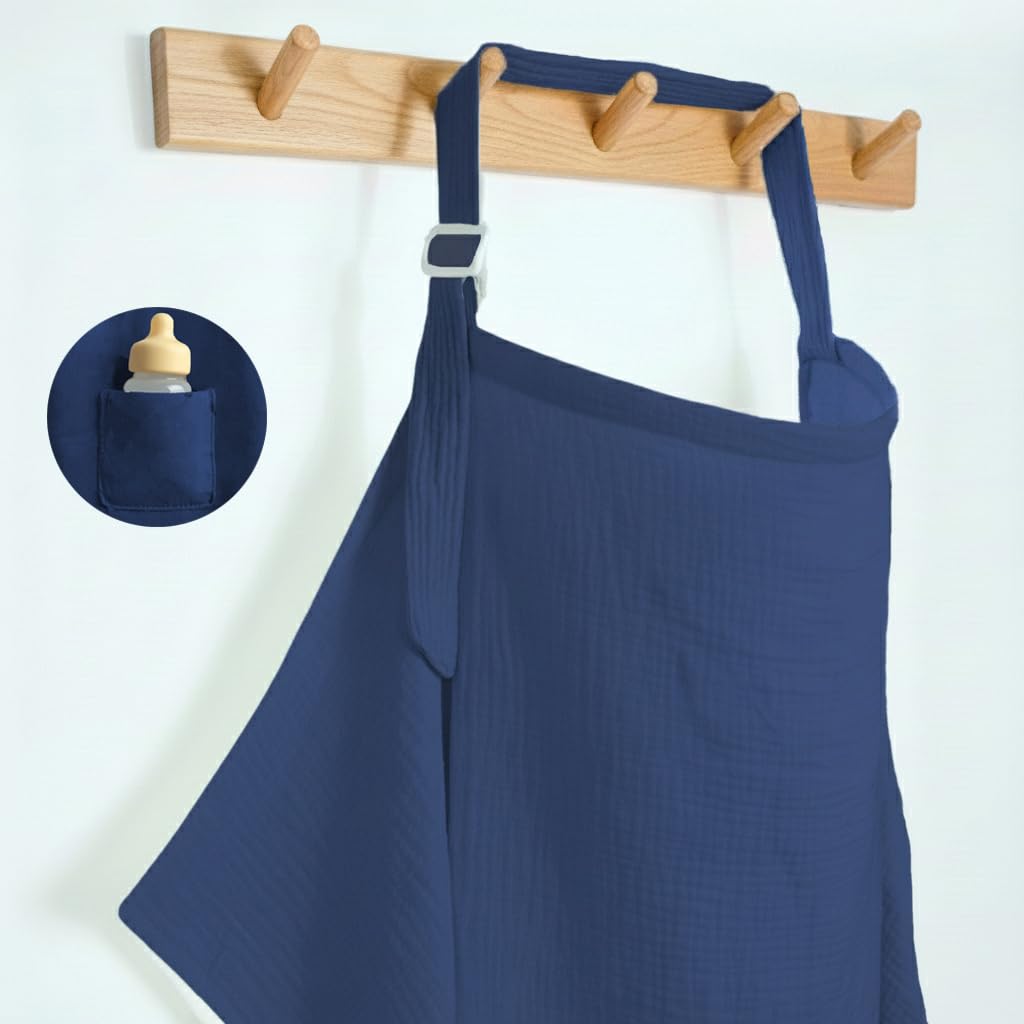 MUGVELL Muslin Nursing Covers for Breastfeeding, Navy Blue
