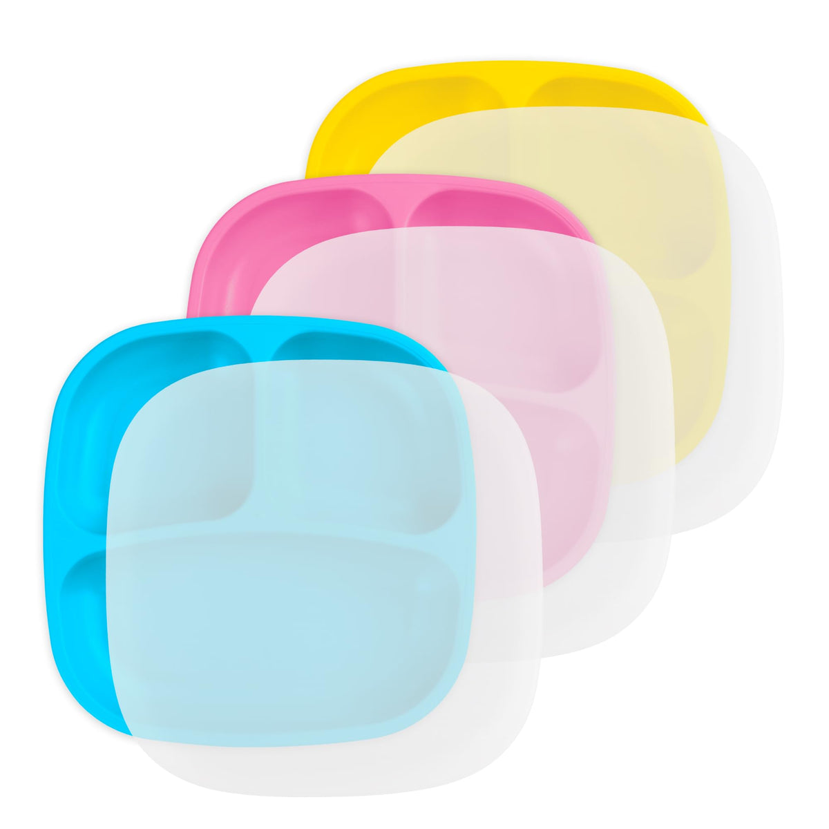 Re-Play Divided Toddler Plates Set of 3 - Deep-Walled 3 Compartment Kids Plates for Picky Eaters - Dishwasher & Microwave Safe - BPA-Free - Made in USA, Desert Roses