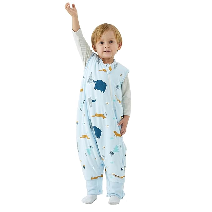 Duomiaomiao 2.5 TOG Toddler Sleep Sack 6-12 Months 100% Cotton Winter Side Open Zipper Baby Sleep Sack with Feet, Warm Toddler Wearable Blanket