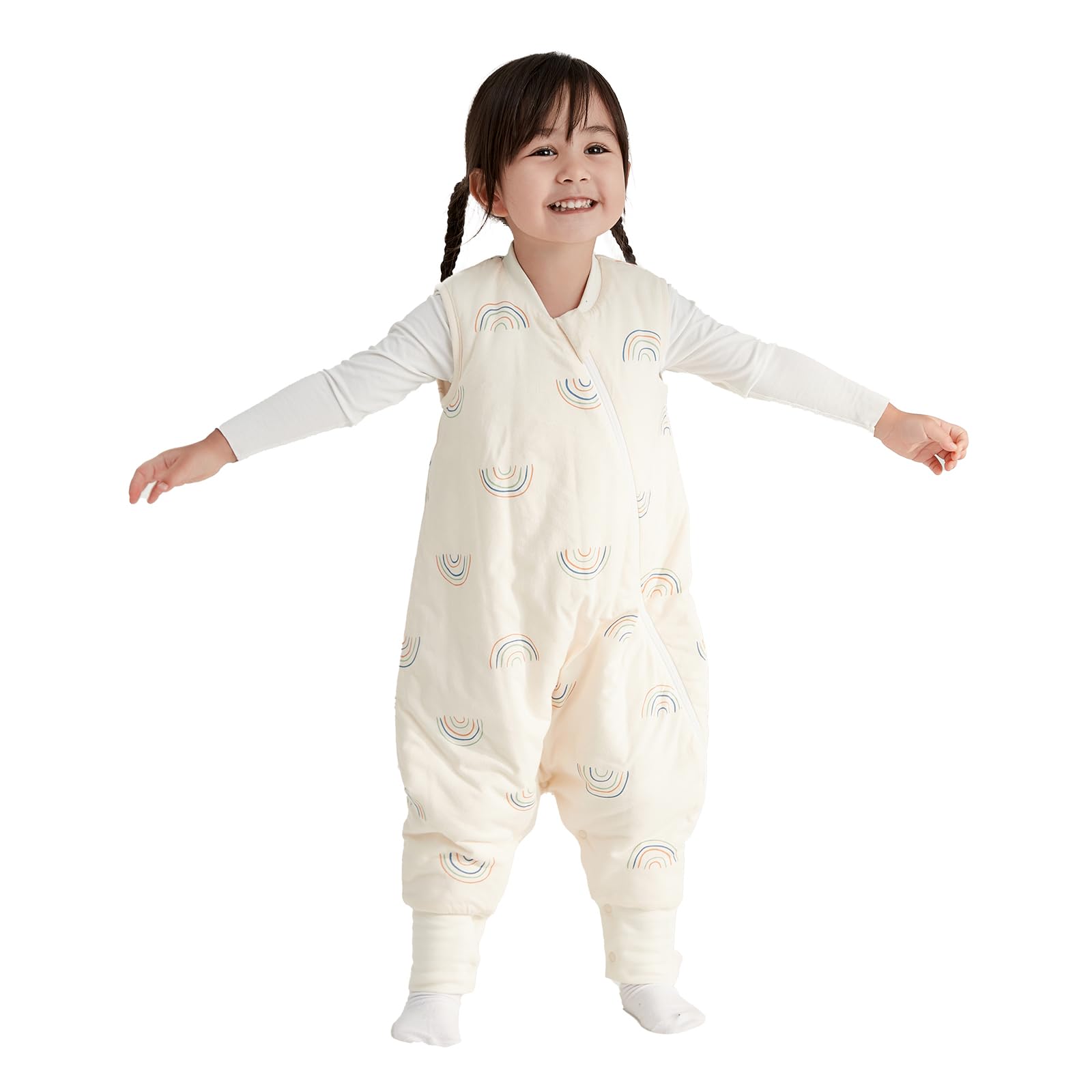 Duomiaomiao 1.5 TOG Toddler Sleep Bag 6-12 Months 100% Cotton Four Season Side Open Zipper Baby Sleep Sack with Feet, Breathable Toddler Wearable Blanket
