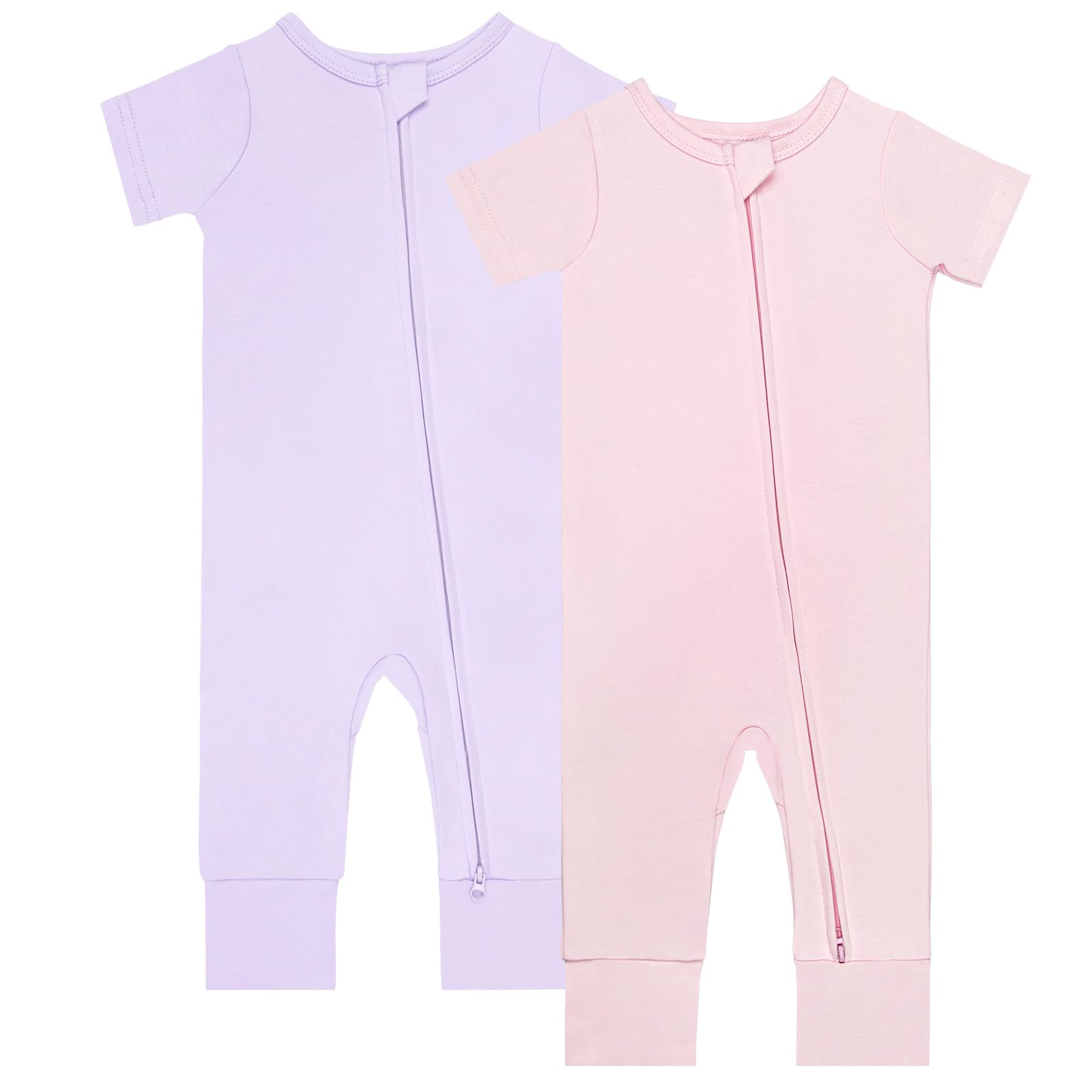 GUISBY Baby Cotton Footless Zipper Pajamas, Light Pink+Purple, 18-24M