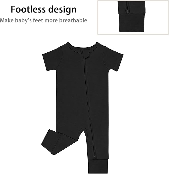 GUISBY Footless Short Sleeve Baby Pajamas with Zipper Cotton Infant Sleepwear