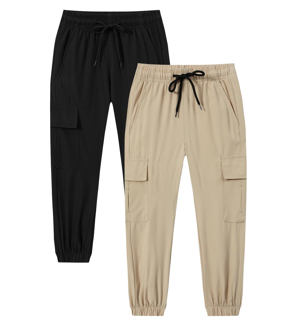 Muaney Toddler Boys Cargo Jogger Pants Baby Boys Sweatpants Thin Quick Dry Casual Pull On Pants（218BlackKhaki4T）
