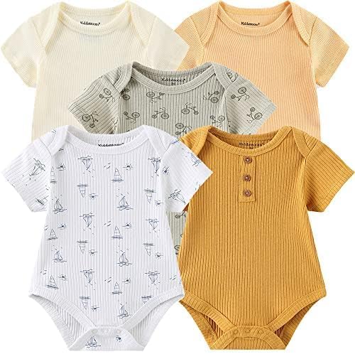 Kiddiezoom Newborn Baby Unisex Cotton Bodysuits Baby Gift 5-Pack Clothes