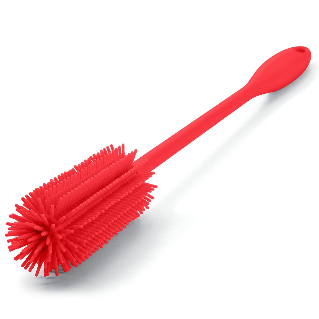 Purtribe Silicone Bottle Brush, Long Handle Bottle Cleaner Brush, Red
