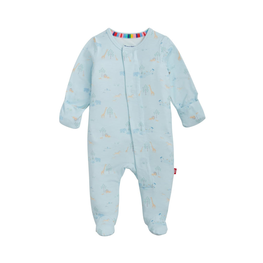 Magnetic Me Boys Modal Magnetic Baby Footie Pajamas | Silky Soft Modal Fabric | Serene Safari Blue | Preemie