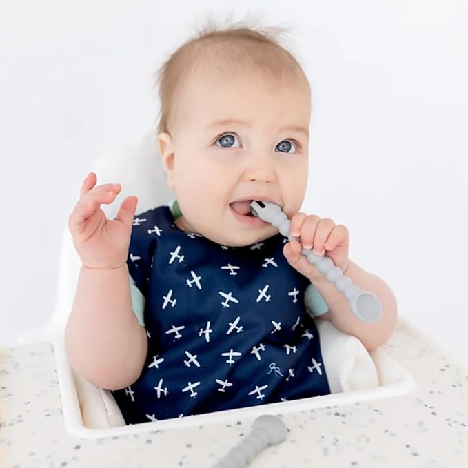 Ryan & Rose Ultimate Baby Utensil Set of 3 Silicone Baby Spoons Silicone feeding set for baby led weaning, self feeding 6 months, toddler utensils (Slate)