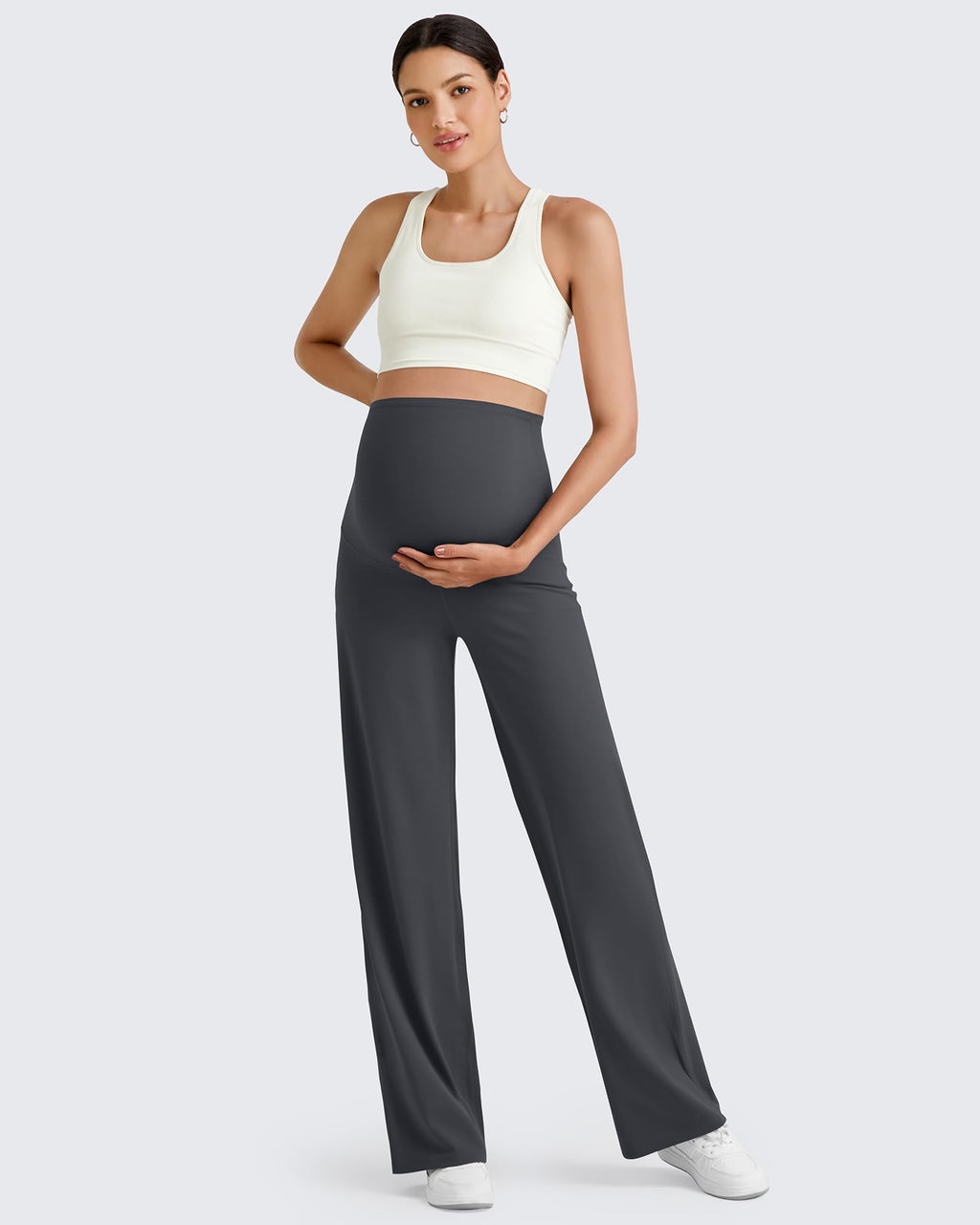 G4Free Pregnancy Pants Maternity Work Pant Casual,Dark Gray,L,Tall