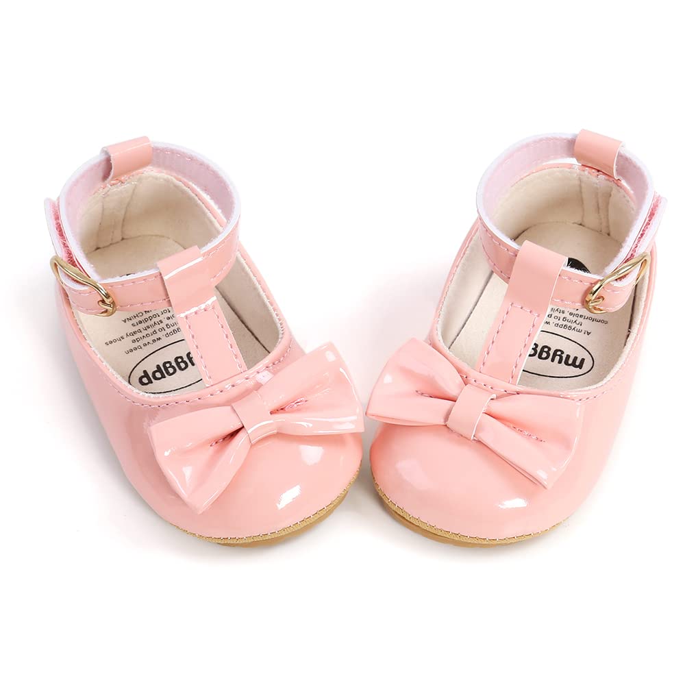 COSANKIM Baby Girls Mary Jane Flats Shoes Anti-Slip Rubber Sole Infant Toddler Princess Wedding Dress Shoes(01 Pink, 3-6 Months Infant)