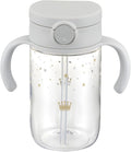 Richell On-the-Go Sippy Cup with Silicone Straw and Removable Handles, 10 oz, Easy Grip for Infant-Toddlers Sparkle Crown, Light Gray