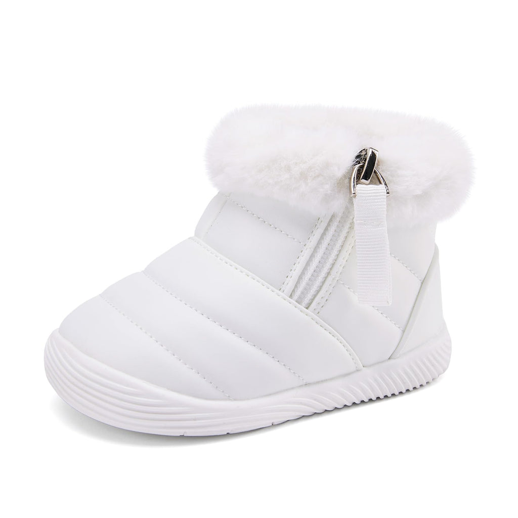BMCiTYBM Baby Boy Girl Snow Boots Waterproof Infant Winter Warm Booties Nonslip Lightweight Outdoor Shoes for First Walkers 6 9 12 18 24 Months White Size 12-18 Months