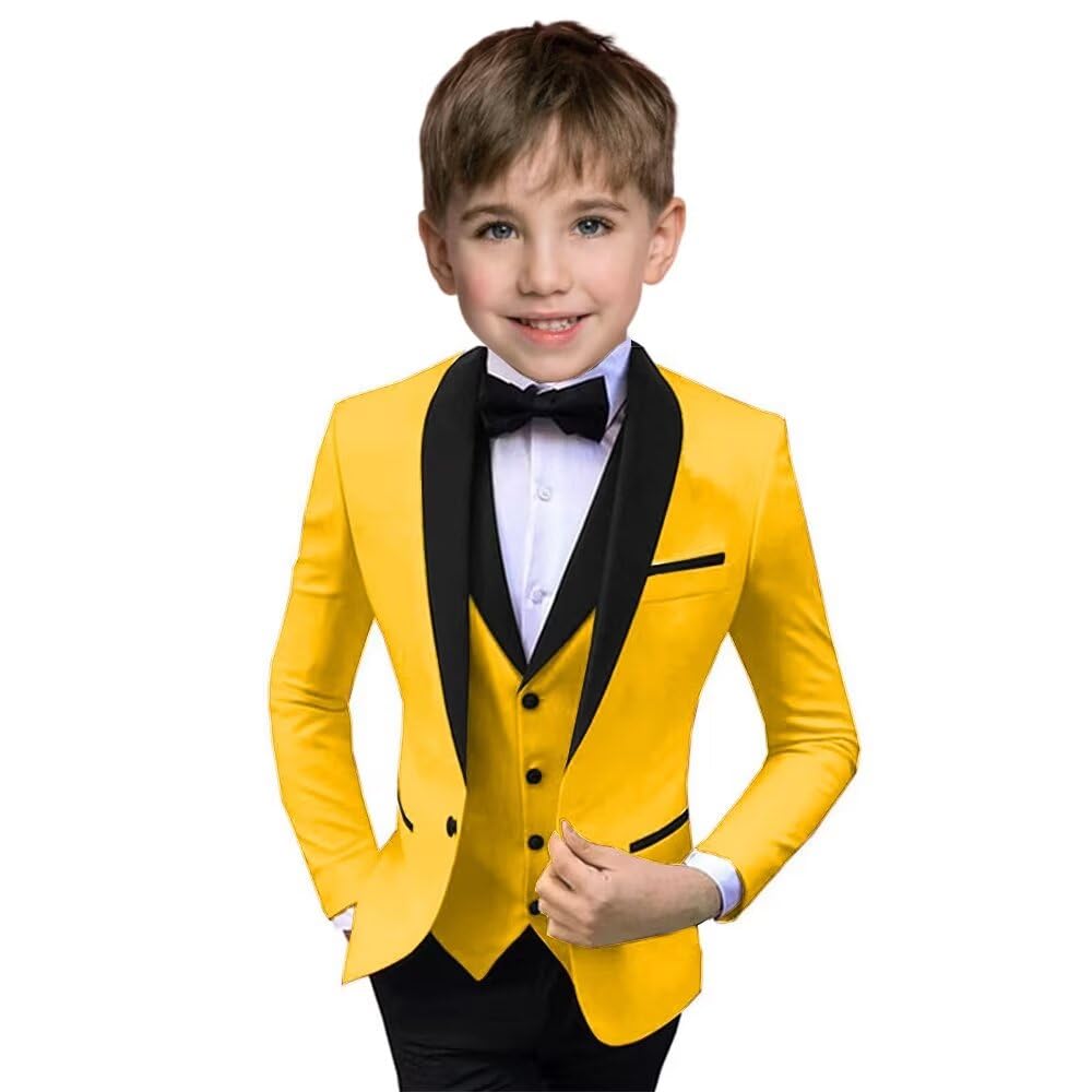 Boys Suit 3 Piece Ring Bearer Suit Kids Formal Jacket Vest Pants Suits Wedding Outfit for Party Prom Tuxedo-Pink-2T