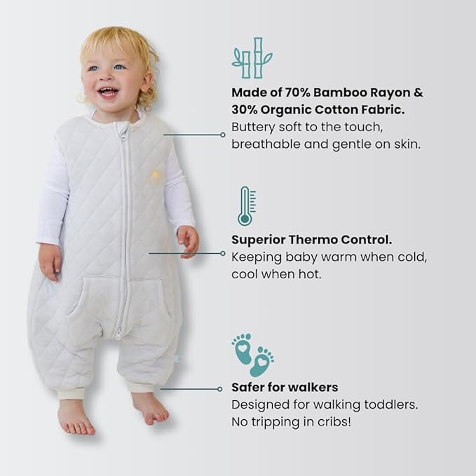 Tealbee Dreamsuit Toddler Sleep Sack with Feet – Walker Sleep Bag with Legs, Rayon made from Bamboo, All Season 1.2 TOG, 2-Way Zipper, 2T-3T - Sunshine