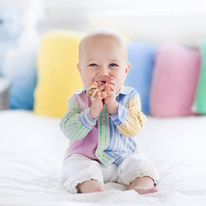 Silicone Baby Teether, Food Grade Silicone & Beech Baby Teething Toy, BPA Free (Muted)