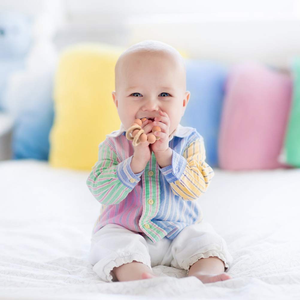 Silicone Baby Teether, Food Grade Silicone & Beech Baby Teething Toy, BPA Free (White)