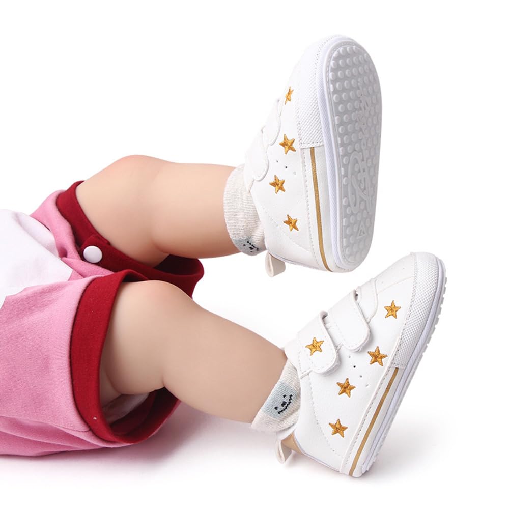Clowora Baby Boys Girls Shoes Non-Slip Rubber Sole Sneakers Infant First Walking Toddler Crib Shoes Newborn Loafers Flats. (11/Gold,6-12 Months)