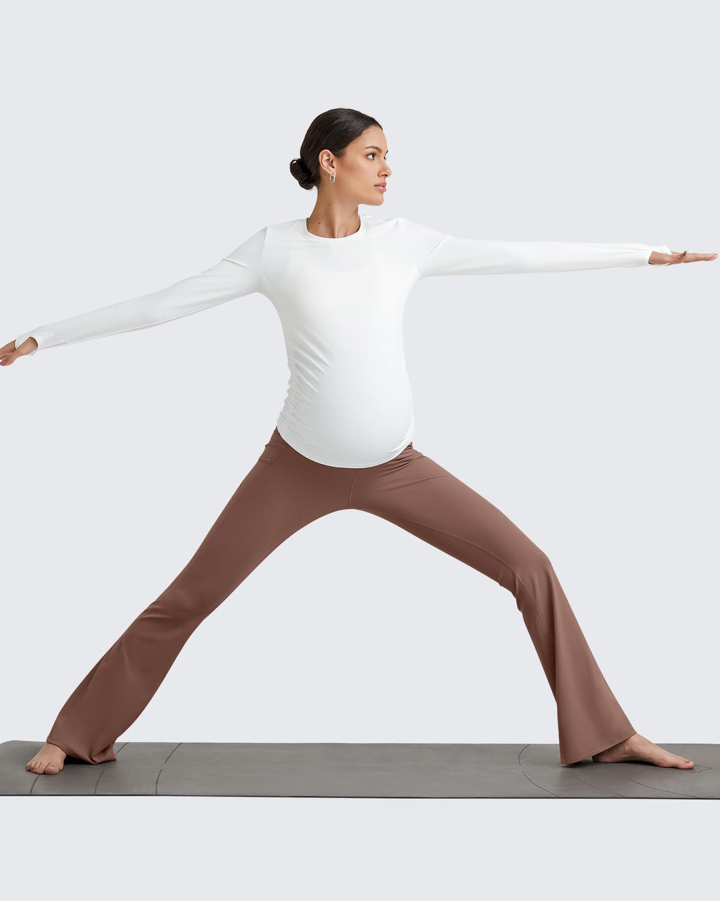 G4Free Maternity Pants Yoga Legging with Pockets,Coffee Brown,XS,Petite