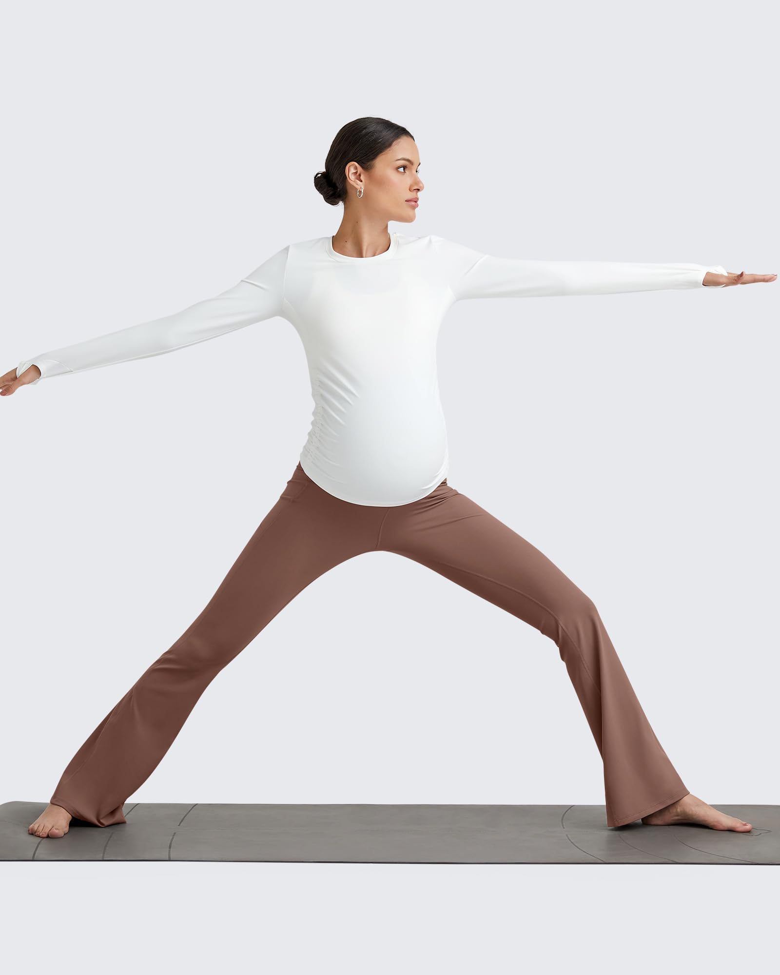 G4Free Maternity Yoga Pants Pregnancy Outfits,Coffee Brown,XL,Tall