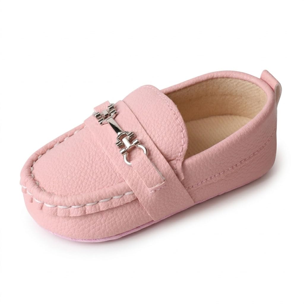 LONSOEN Baby Boys Girls Loafers Slip-On Dress Shoes, Pink 12-18Months
