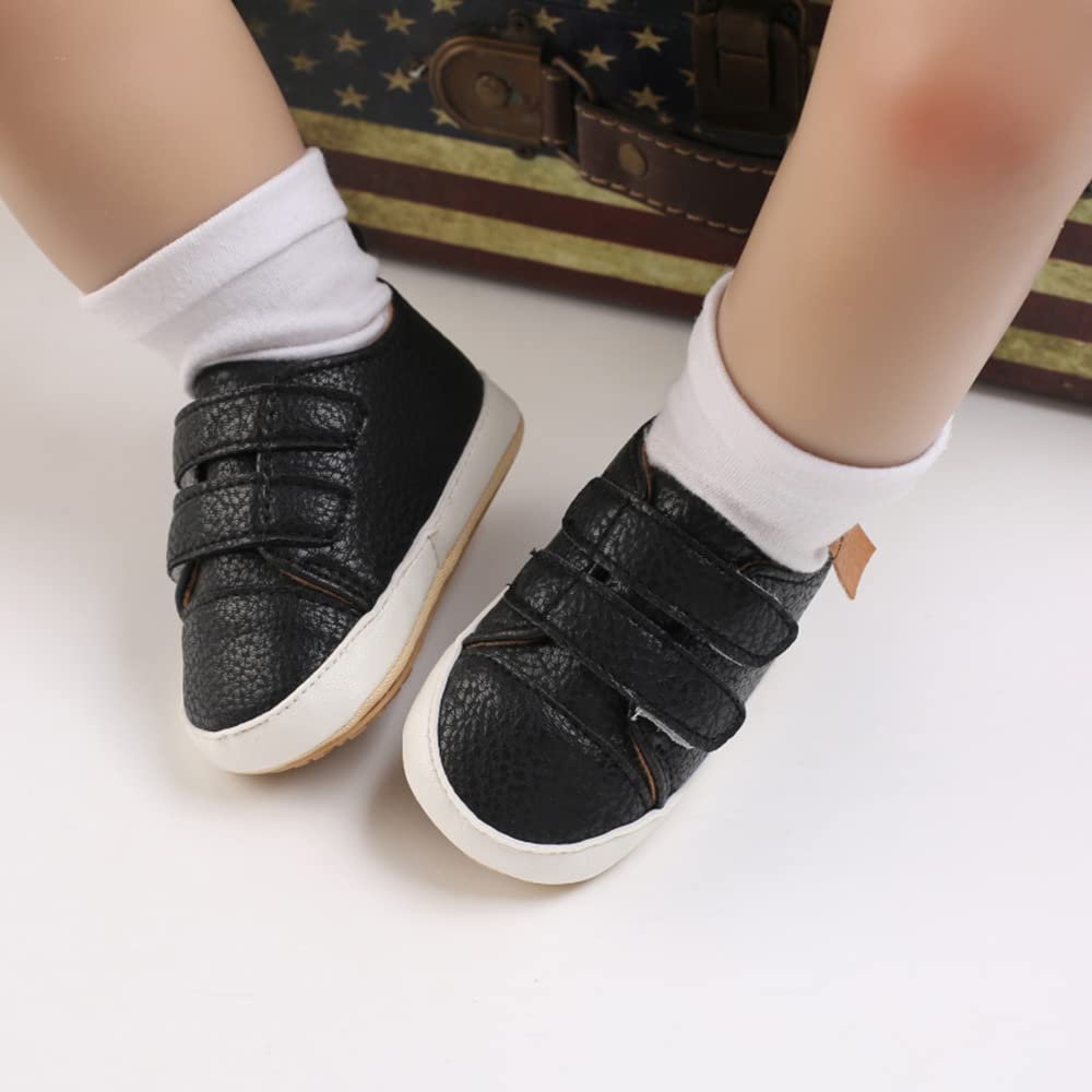 Clowora Baby Boys Girls Shoes Non-Slip Rubber Sole Sneakers Infant First Walking Toddler Crib Shoes Newborn Loafers Flats. (06/Black,0-6 Months)