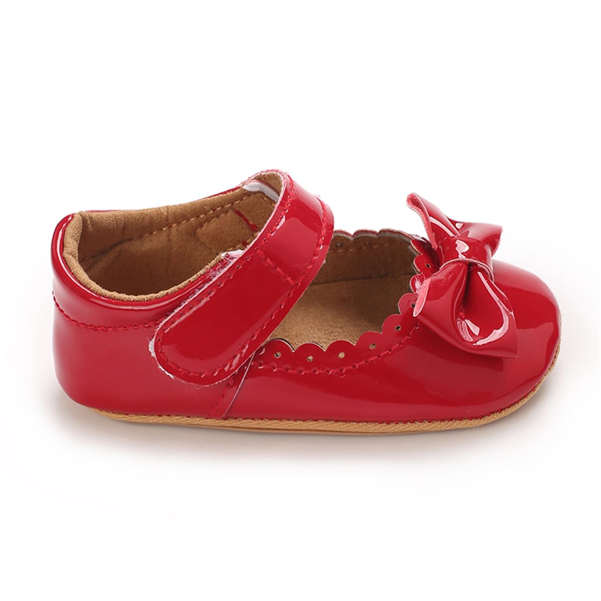 COSANKIM Baby Girls Mary Jane Flats Shoes Anti-Slip Rubber Sole Infant Toddler Princess Wedding Dress Shoes (6-12 Months Infant,08/Red)