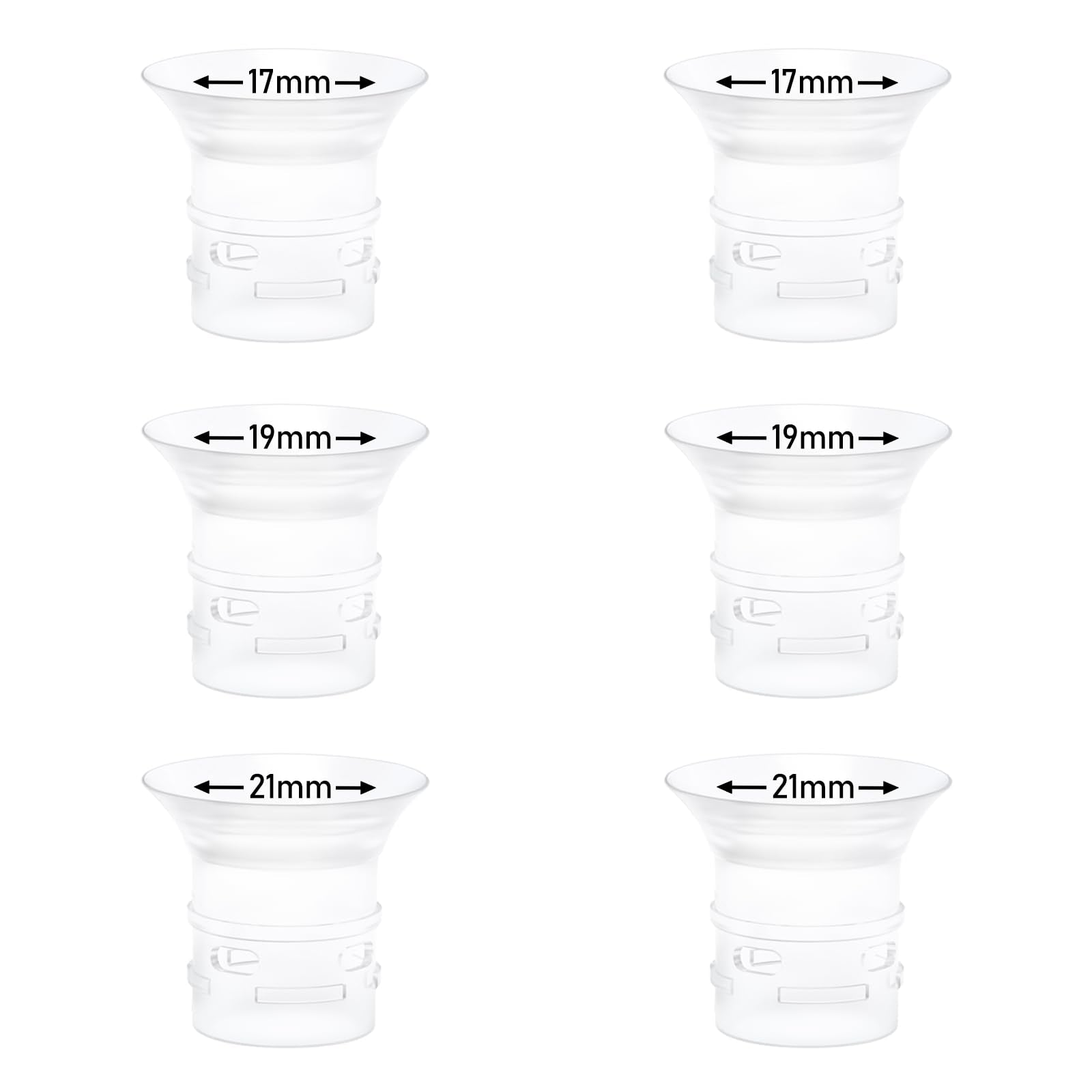 6pcs Flange Insert 17/19/21mm Compatible with eufy S1 Pro/S1/E10/E20 Wearable Breast Pump, Replace for eufy Breast Pump Sizing Insert, Fit for Breast Pump Replacement Parts