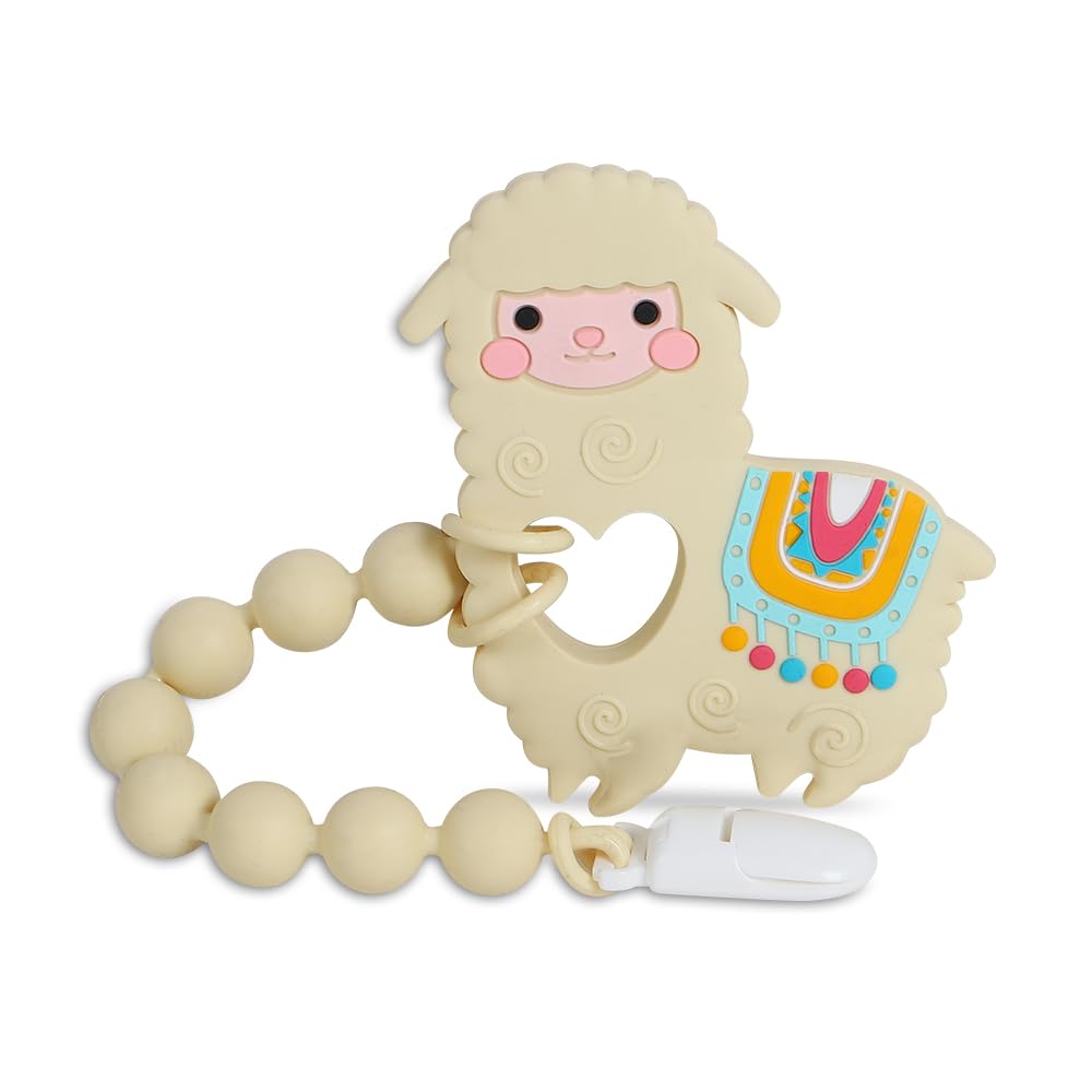 Baby Food Grade Silicone Yellow Llama Teething Toys with Pacifier Clip