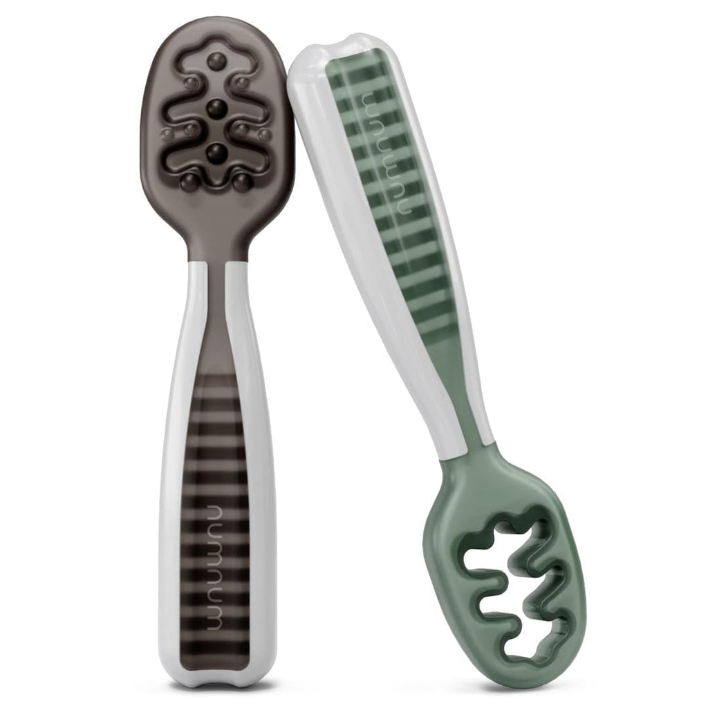 NumNum Baby Spoons Self Feeding 6 Months, 2-Pack Gray/Green
