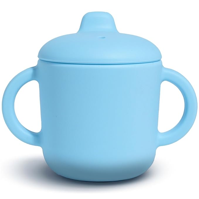 6 Months+ Sippy Cups with Handles, Small Silicone Sippy Cups Leak Proof 5oz,No Spill Sippy cups for Toddlers (Powder Blue)