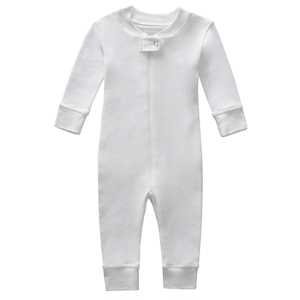 Owlivia Organic Cotton Baby Boy Girl Zip up Sleep N Play, Footless, Long Sleeve(6-12 Months, Ivory White)