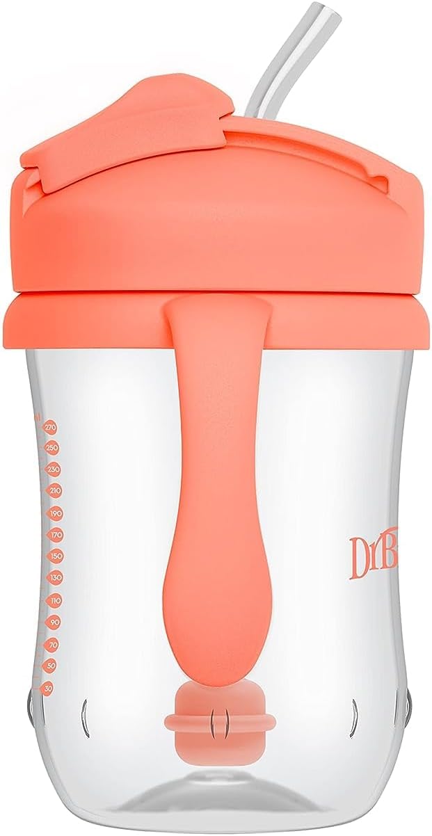Dr. Brown's Milestones Baby's First Straw Cup, Training Cup with Weighted Straw, 9oz/270mL, Coral, BPA Free, 6m+ (Pack of 12)