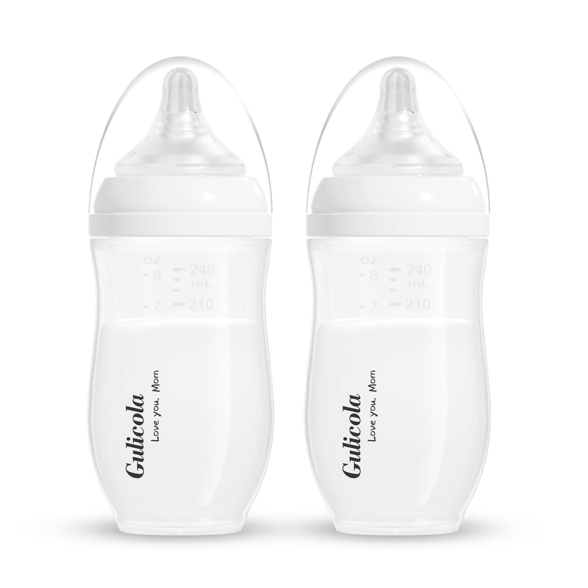 Gulicola PP (NOT Glass) Baby Breastfeeding Bottles, Medium Flow Nipples (M), 3 Months +, Wide Neck, White, 8 oz - 4 Pack
