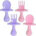 Grabease Baby Feeding Utensils Set - Infant and Baby Fork and Weaning Spoon for Ages 1-11 Months, BPAs and Phthalate-Free Cutlery, 2 Sets, Blush and Lavender