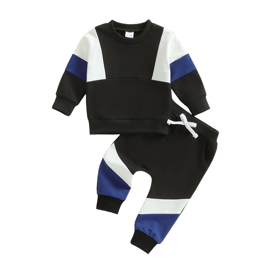 Kupretty Toddler Baby Boy Color Block Sweatshirt Pants White Royal Blue 24M