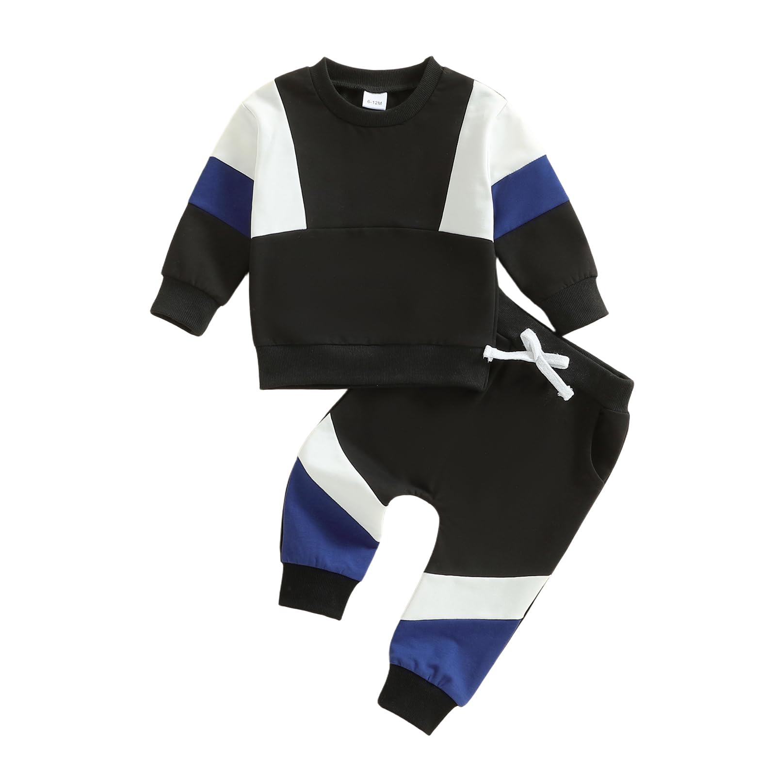Kupretty Toddler Baby Boy Color Block Sweatshirt Pants White Royal Blue 24M