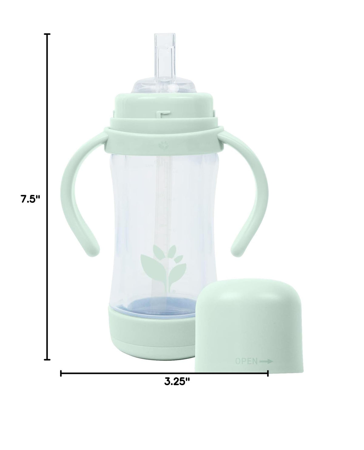 green sprouts® Glass & Sprout Ware® Sip & Straw 5oz., 6mo+, Plant-Plastic, Platinum-Cured Silicone, Dishwasher Safe, Grows with Baby, Tested for Hormones, 5oz, Light Sage