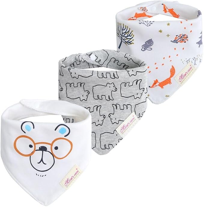 JN&LULU 3 Pack Newborn Baby Bibs Bandana Drool Bibs for Drooling Cotton Baby Gifts (Moon Star)