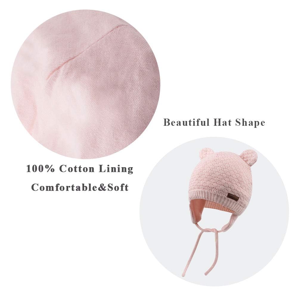 XIAOHAWANG Baby Hat Cute Bear Toddler Earflap Beanie Warm for Fall Winter (A-Set White+Pink, M(6-12 Months))