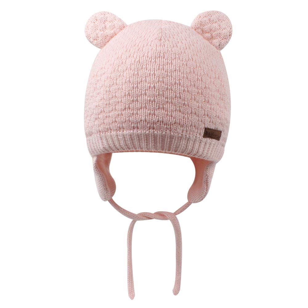 BAVST Baby Toddler Winter Beanie Warm Boys Girls Earflap Hat Infant Knit Caps Cute Bear Soft Cotton Lining for 0-36M (Pink, L(12-36M))