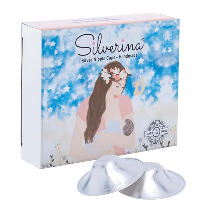 Set of 2 Silver Breastfeeding Caps, Nipple Shield Suitable for Protecting Nipples, Nursing Cups Suitable for All Breast Types, Silver Caps, Nickel Free Breastfeeding, Solid 925 Silver, Large