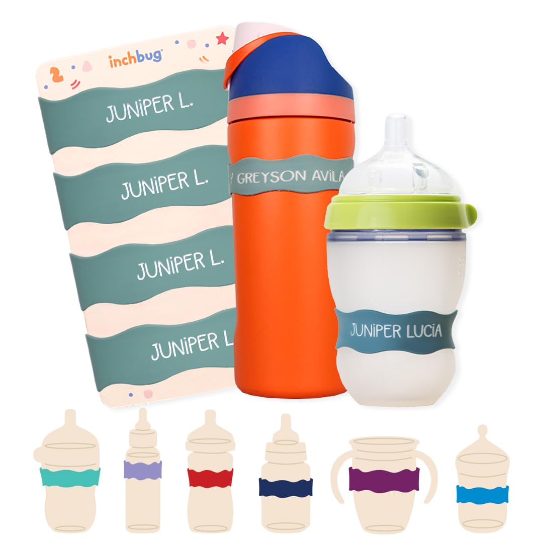 InchBug Orbit Labels Silicone Bottle Bands, 4-Pack, Kiwi Green