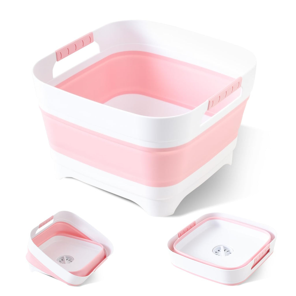 Collapsible Wash Basin for Baby Bottles - 2.4 Gallons Portable Wash Bin for RV Camping Sink, Space-Saving Dish Tub.Laundry & Utility Room Sinks (Pink)