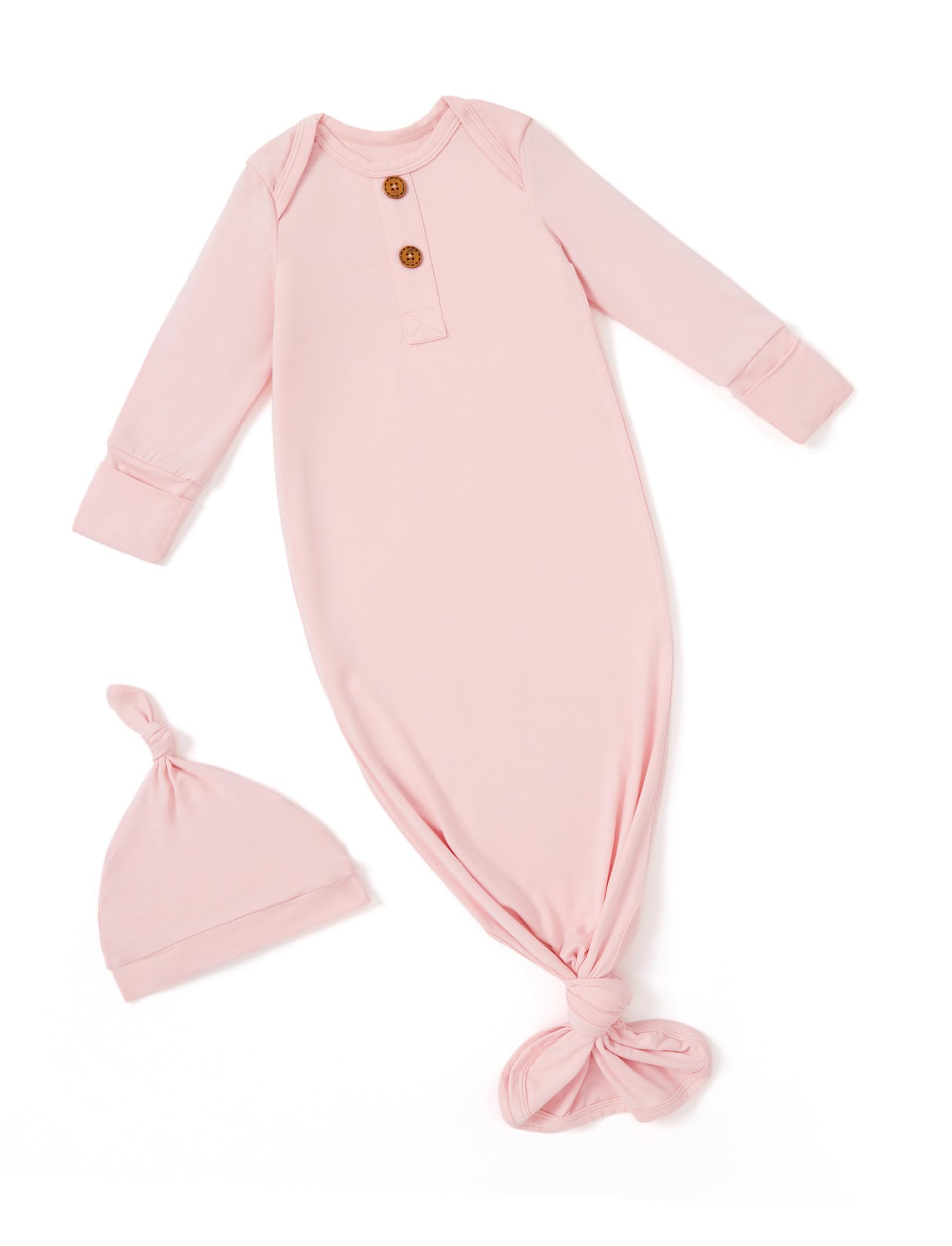 PATPAT Baby Sleeper Gown with Bamboo Viscose for Newborn Girls Boys, Knotted Nightgown with Mittens for Infant Home Coming, Petal-Hat, 3-6M