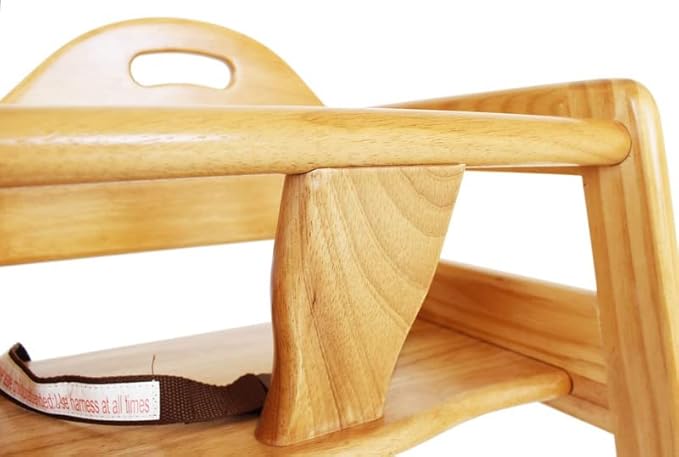 Wooden High Chair for Baby & Toddler – Restaurant-Style Stackable HighChair with Commercial Grade Solid Wood for Dining Table & Kitchen – Compact & Portable Design for Home & Restaurant Use -Natural