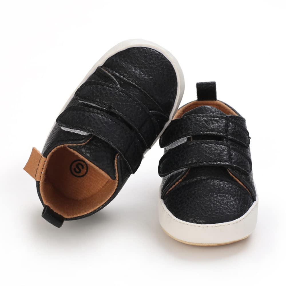Clowora Baby Boys Girls Shoes Non-Slip Rubber Sole Sneakers Infant First Walking Toddler Crib Shoes Newborn Loafers Flats. (06/Black,0-6 Months)