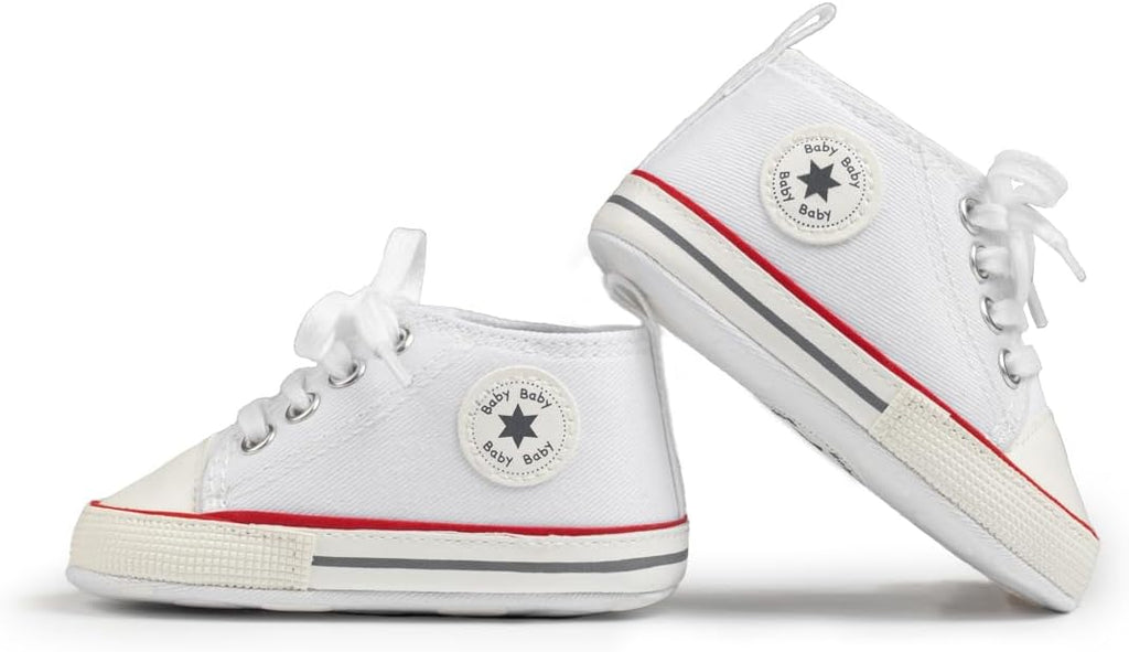 Meckior Baby Girls Boys Canvas Sneakers Soft Sole High-Top Ankle Infant First Walkers Crib Shoes