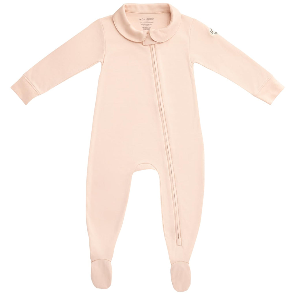 MON CHOU 100% Organic Pima Cotton Baby Footed Pajamas – Snug Fit Long Sleeve Footie with 2-Way Zipper & Non-Slip Soles, Unisex (Sizes 0–12M) (Bloom, 3-6 Months)