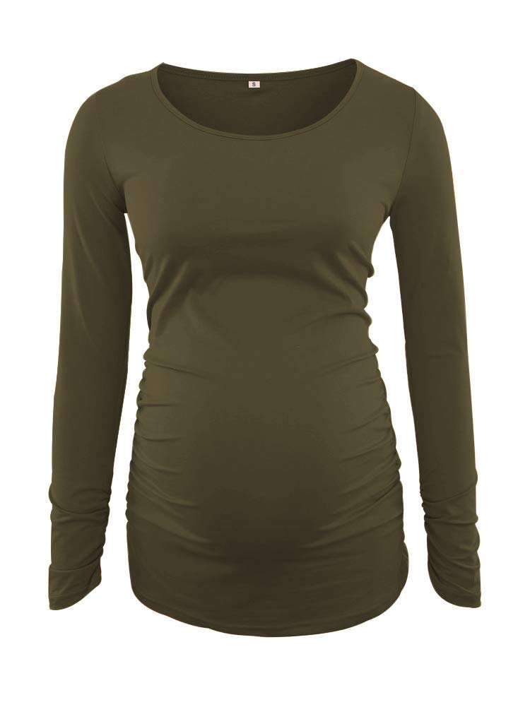 Ecavus Women's 3-Pack Maternity Shirts Long Sleeve Soft Stretchy Pregnancy Tops Side Ruched Casual Mama Clothes